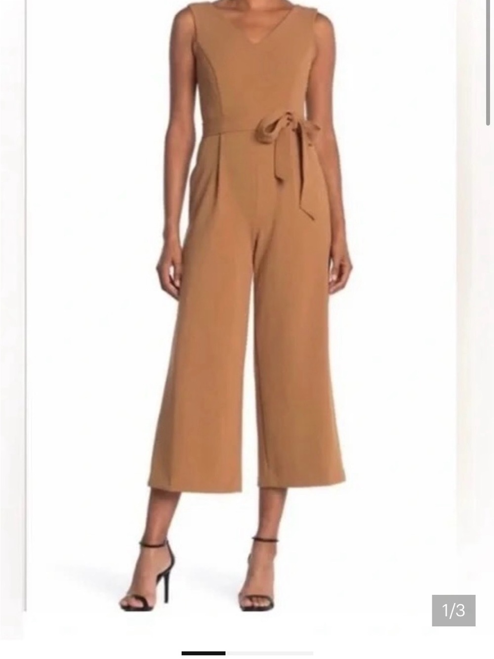 Calvin Klein Sleeveless V-Neck Wide-Leg Jumpsuit in Camel. NWT